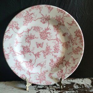 Queens Churchill Pink & White "Toile De Jouy" Dinner Plate Floral Bird Butterfly